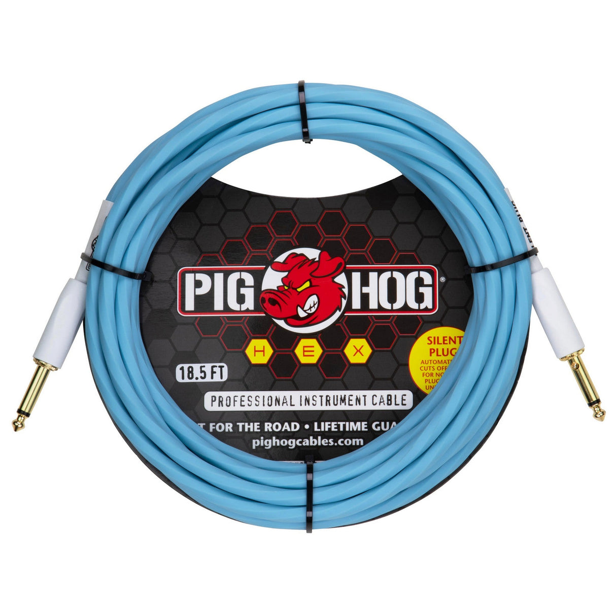 Pig Hog Hex Series 1/4-Inch Silent Instrument Cable - 18.6 feet / Daphne Blue