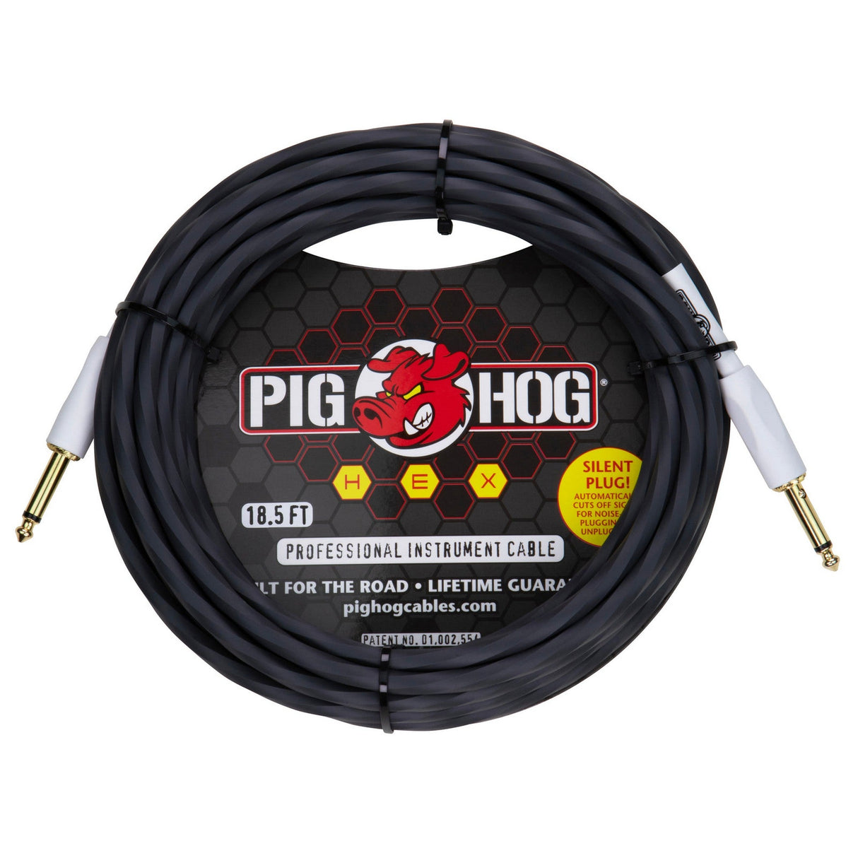 Pig Hog Hex Series 1/4-Inch Silent Instrument Cable - 18.6 feet / Grey
