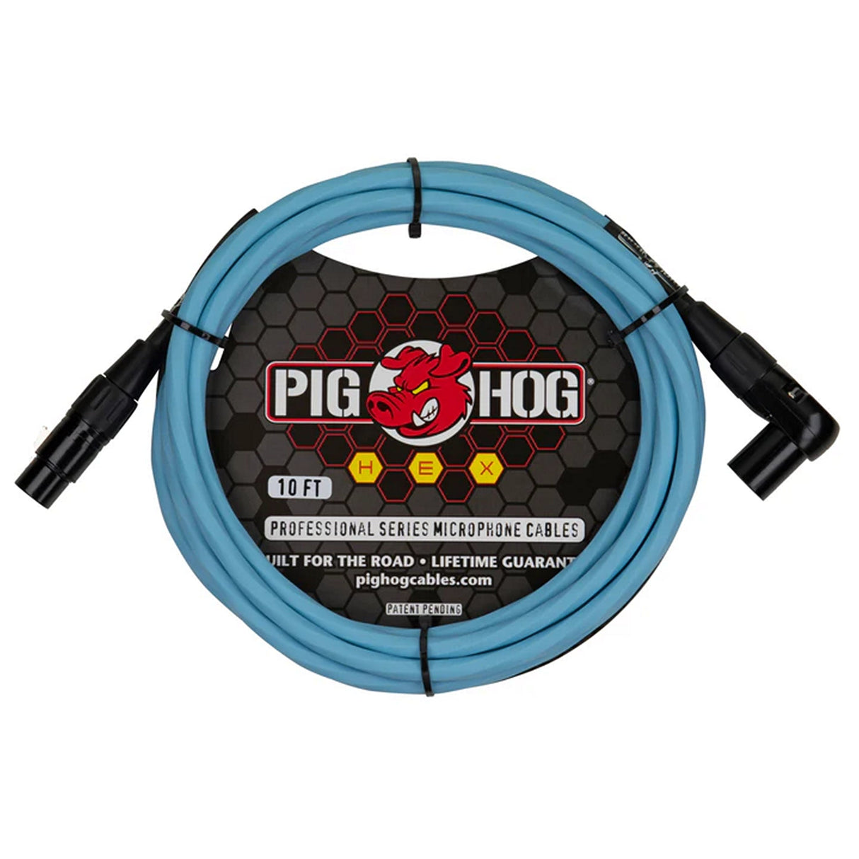 Pig Hog PHMHR Hex Series Straight XLR to Right Angle XLR Microphone Cable - Daphne Blue / 10-Feet