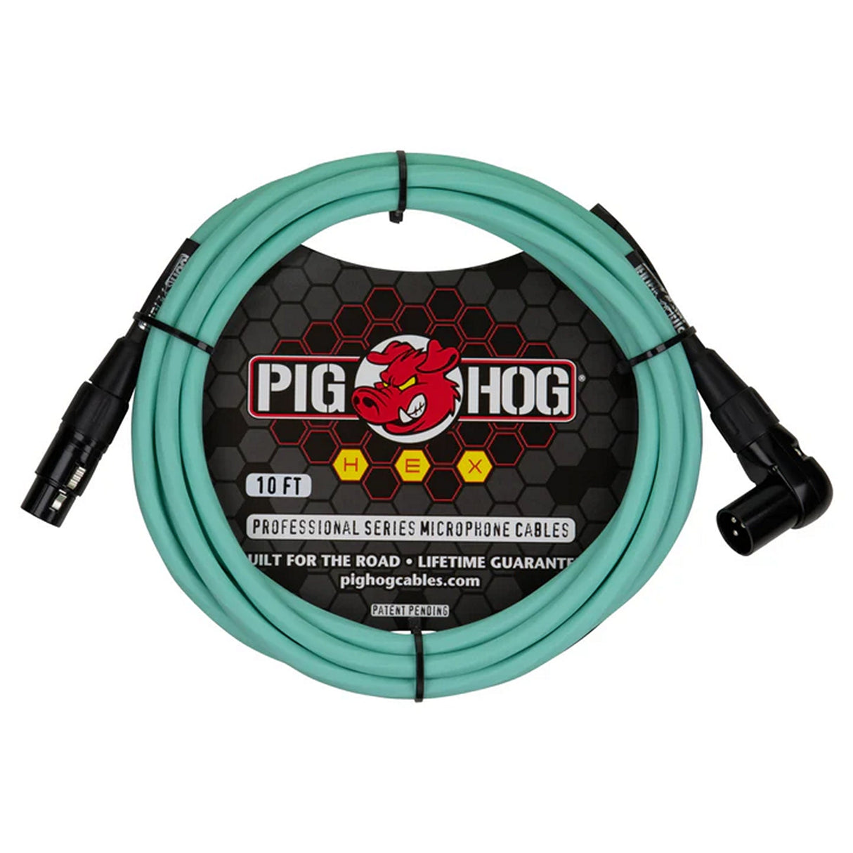 Pig Hog PHMHR Hex Series Straight XLR to Right Angle XLR Microphone Cable - Seafoam Green / 10-Feet