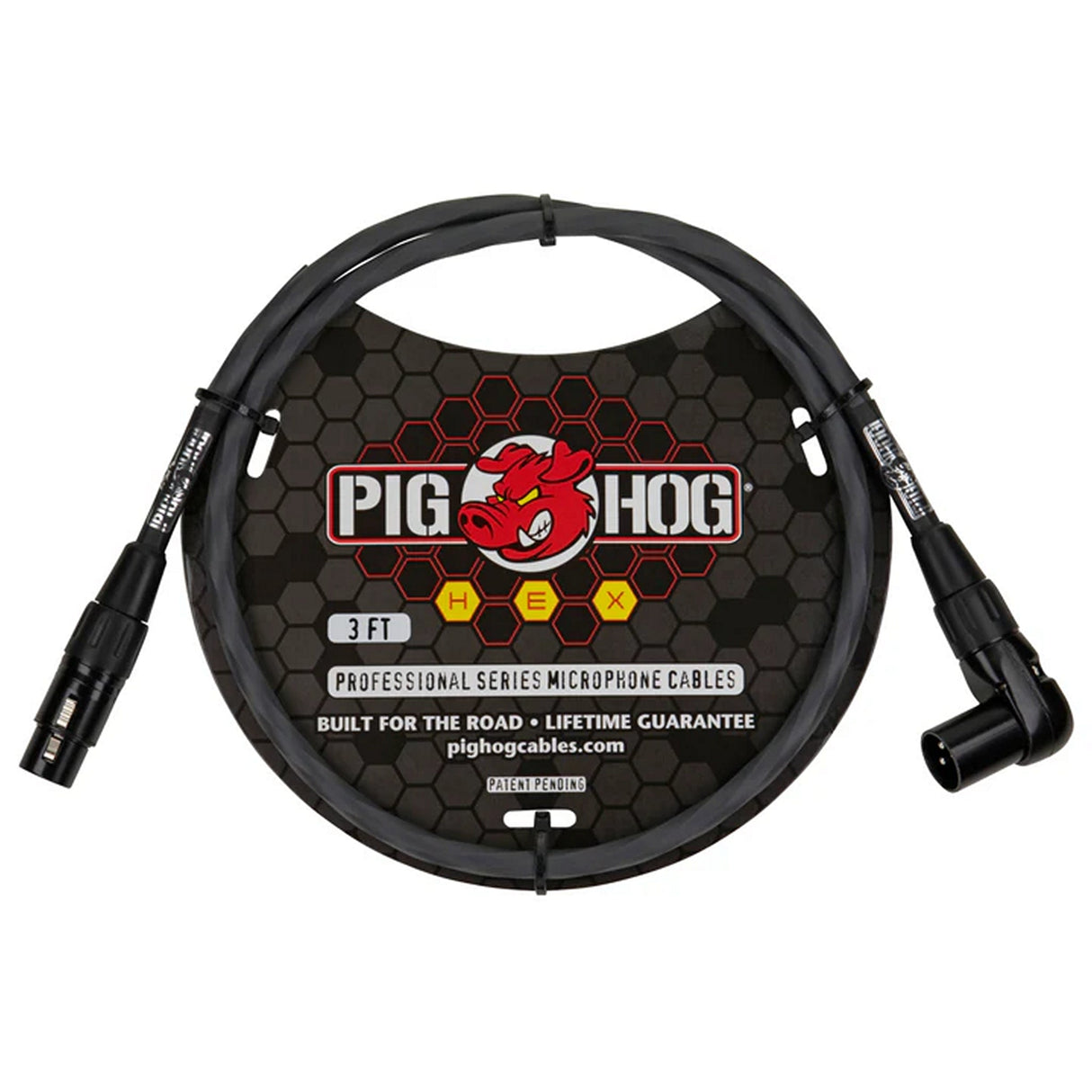 Pig Hog PHMHR Hex Series Straight XLR to Right Angle XLR Microphone Cable - Grey / 3-Feet