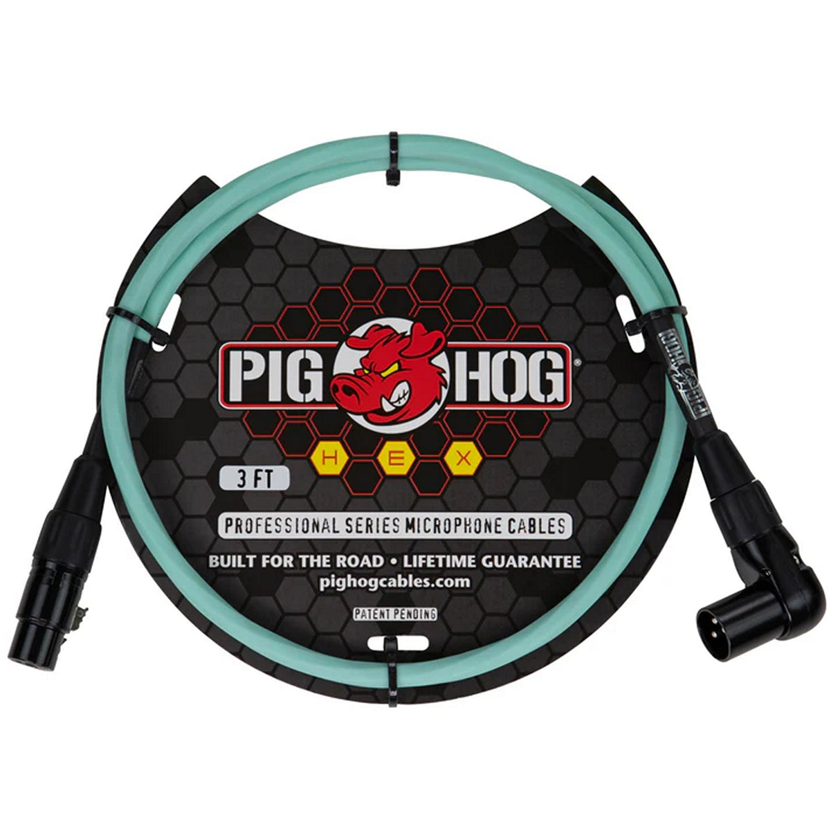 Pig Hog PHMHR Hex Series Straight XLR to Right Angle XLR Microphone Cable - Seafoam Green / 3-Feet