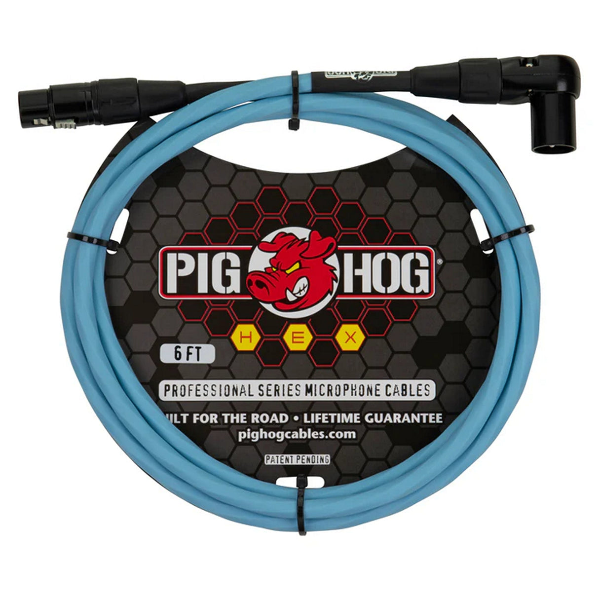 Pig Hog PHMHR Hex Series Straight XLR to Right Angle XLR Microphone Cable - Daphne Blue / 6-Feet