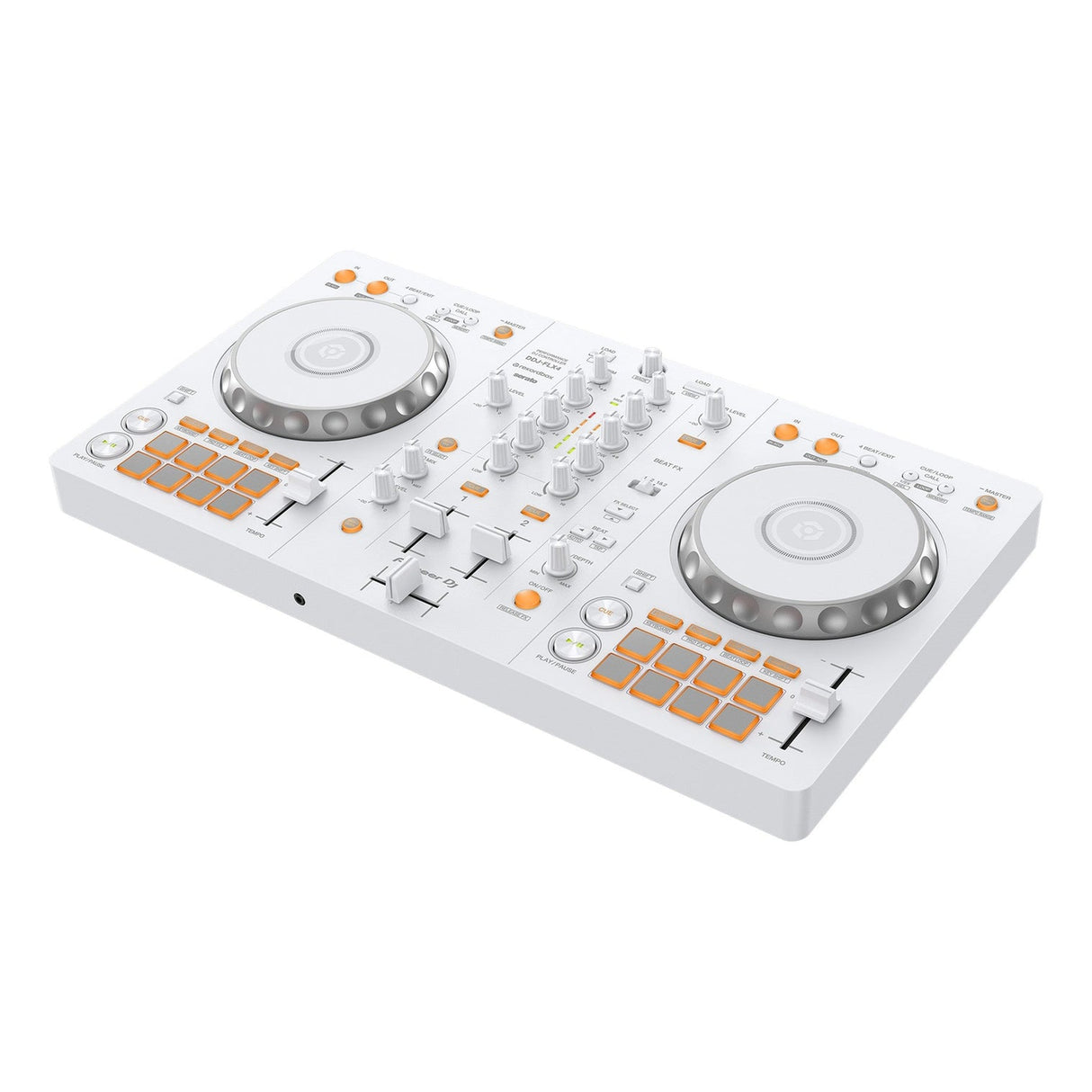 Pioneer DDJ-FLX4-W DJ Controller Bundle with Goby Labs Fingerboard Conditioner and Microfiber Cloth