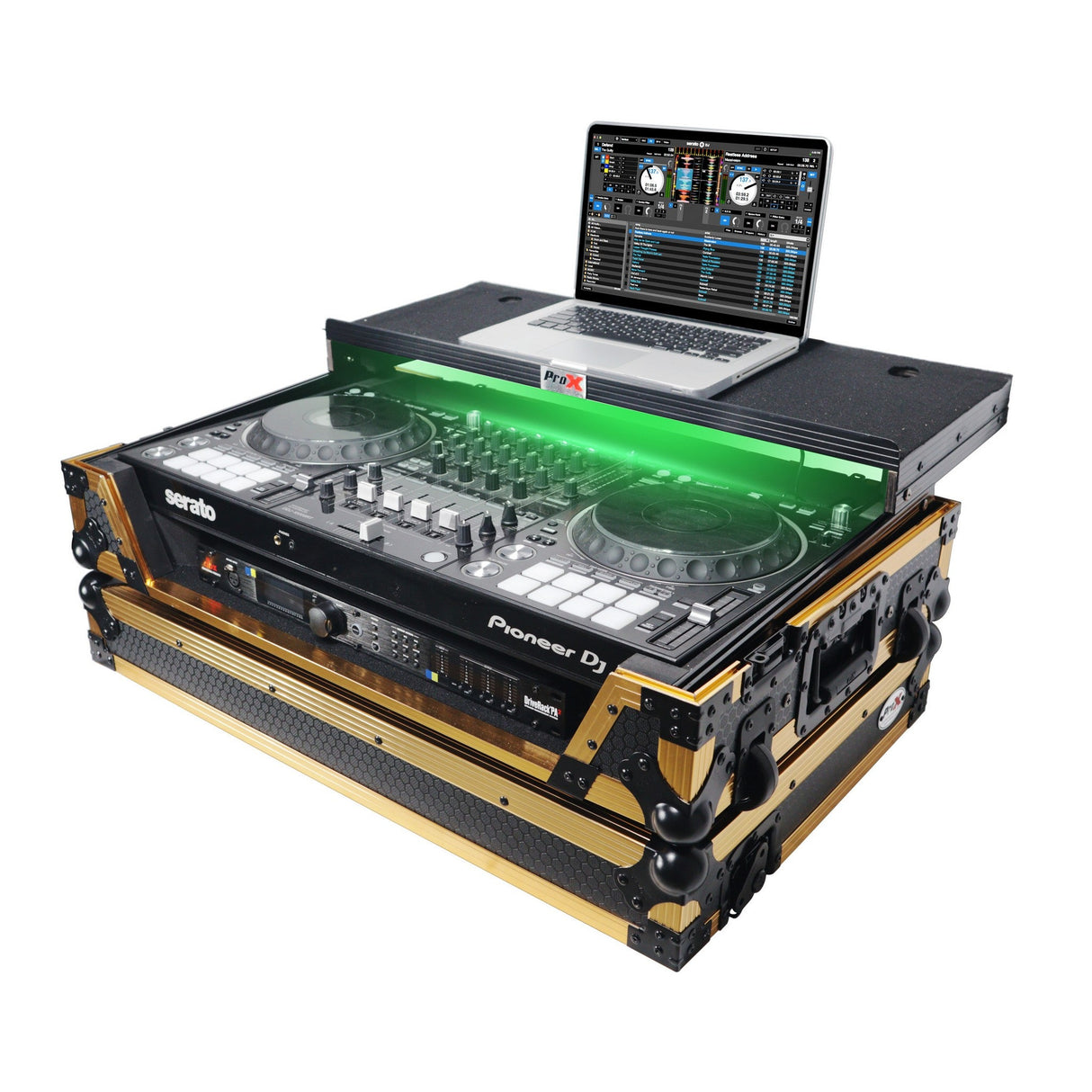 ProX XS-DDJ1000 Case for Pioneer DJ DDJ-1000 FLX6 SX3 DJ Controller - Gold/Black / Included / RGB 20-inch LED Fixture