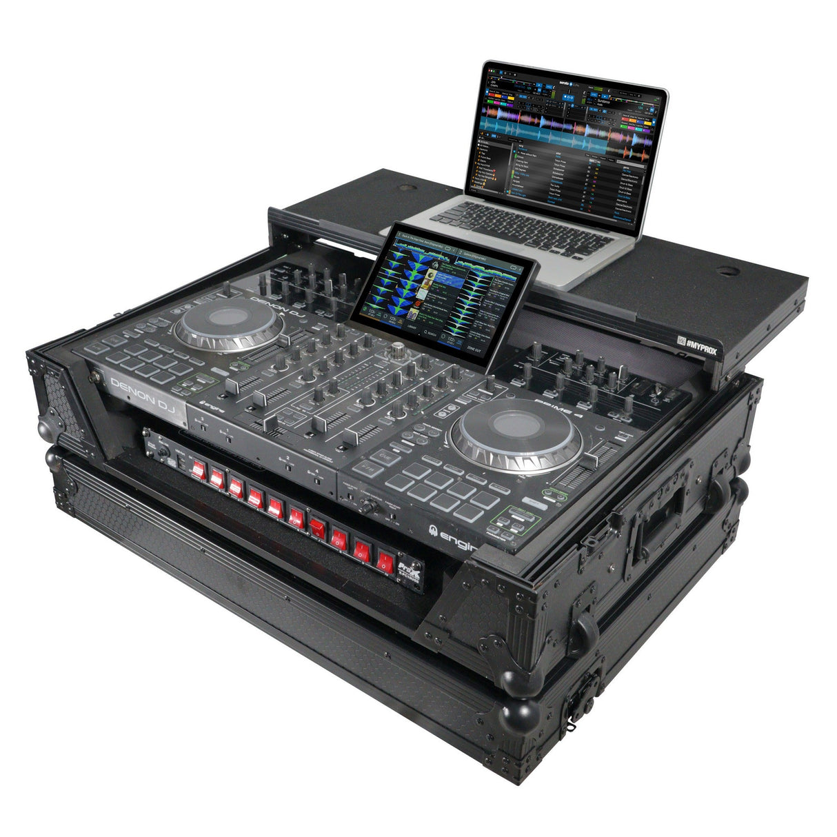 ProX XS-PRIME4 Case for Denon PRIME 4 DJ Controller with Rack Space and Wheels - Black / Included / 1U