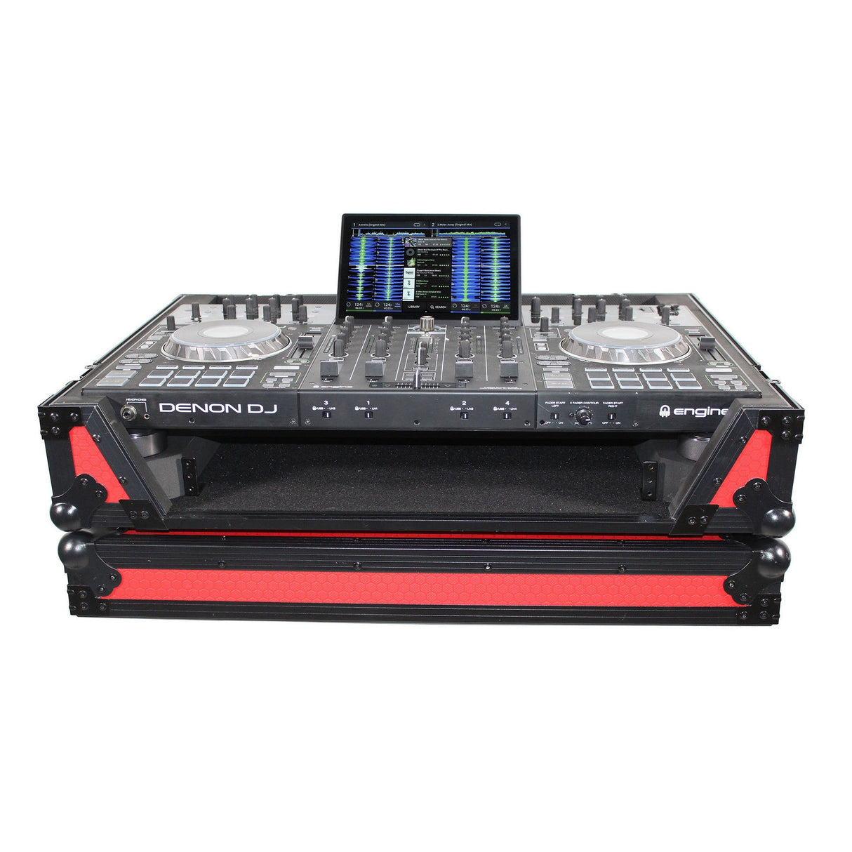 ProX XS-PRIME4 Case for Denon PRIME 4 DJ Controller with Rack Space and Wheels - Red/Black / None / 1U