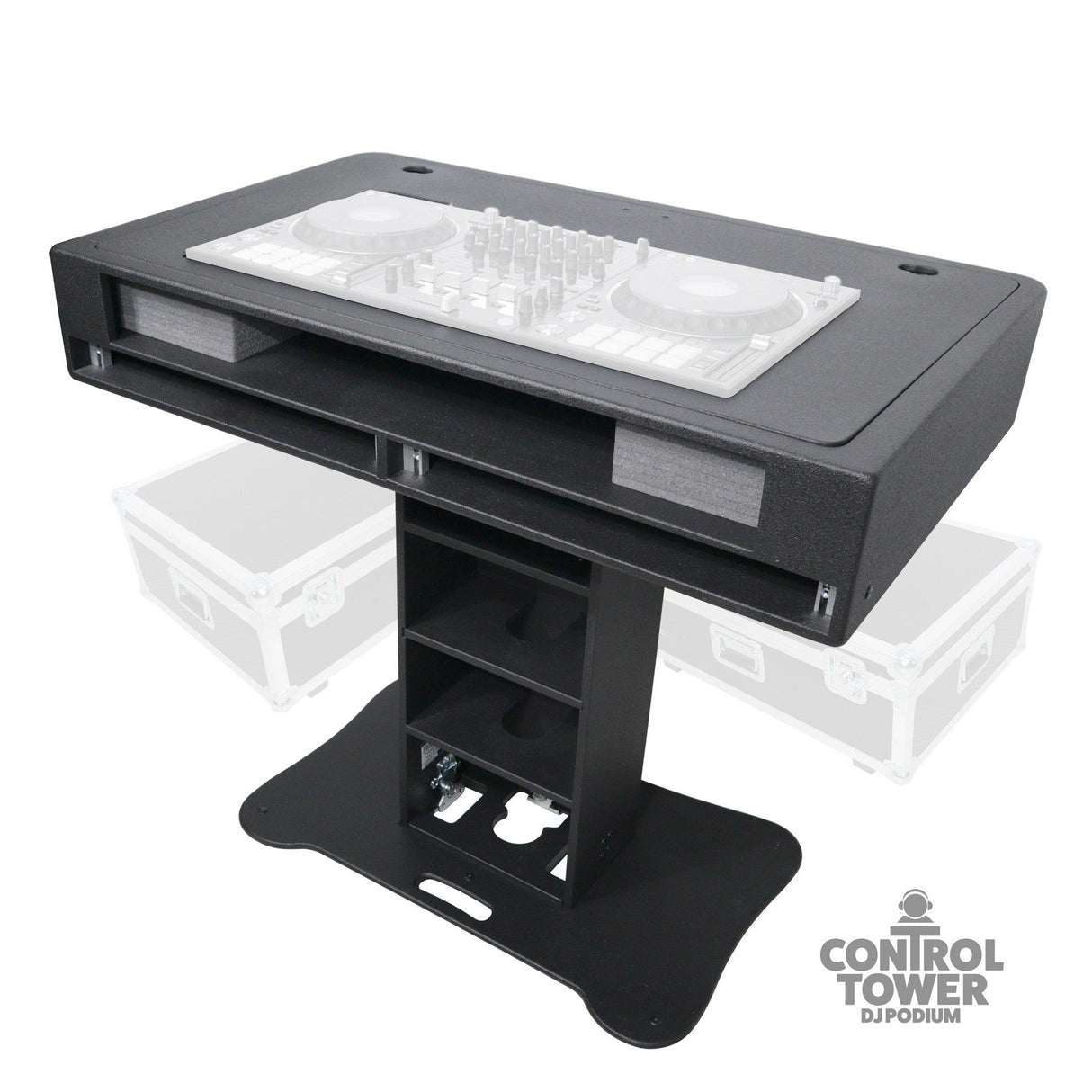 ProX XZF-DJCT W 2U CASE Control Tower DJ Podium for Pioneer DJ DDJ-REV7 XDJ-XZ DDJ-1000 RANE One - Black