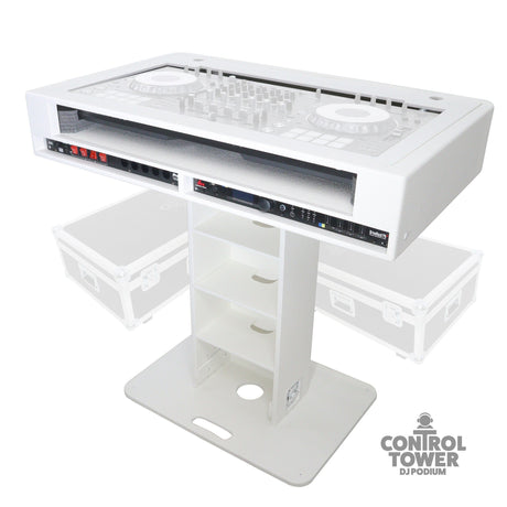 ProX XZF-DJCT W 2U CASE Control Tower DJ Podium for Pioneer DJ DDJ-REV7 XDJ-XZ DDJ-1000 RANE One - White