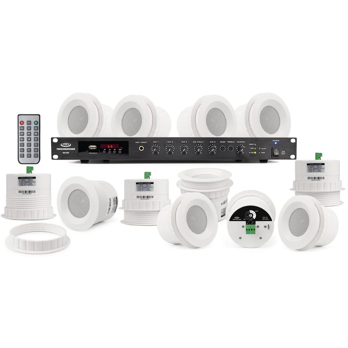 Pure Resonance Audio Business Music System with (12)C3 Ceiling Speakers and RMA120BT Rack Mount Bluetooth Mixer Amplifier