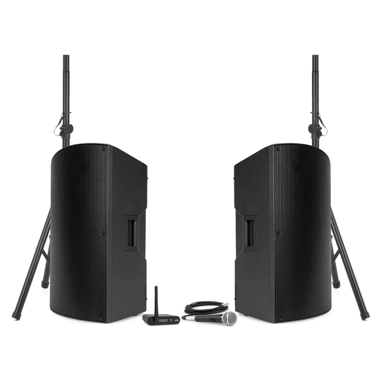 Pure Resonance Audio Portable School Field PA System with Dual A115 15-Inch Bluetooth Loudspeakers, UC1S Vocal Microphone, and BTR1 Bluetooth Receiver