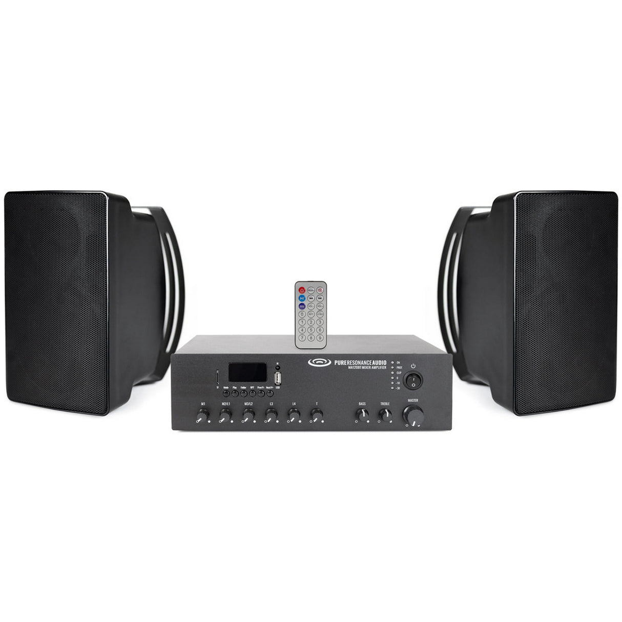Pure Resonance Audio School Sound System with Dual S5 Weather-Resistant Speakers and MA120BT 120W Bluetooth Mixer Amplifier