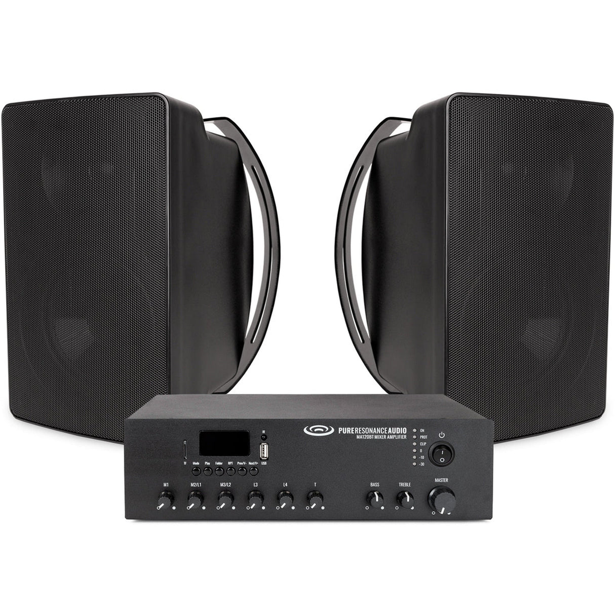 Pure Resonance Audio Small Classroom Sound System with (2) S6 6.5-Inch 70V Surface Mount Speakers and MA120BT 120W Bluetooth Mixer Amplifier