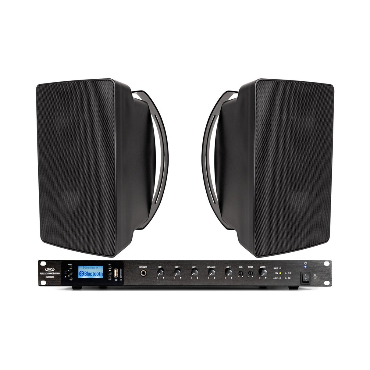 Pure Resonance Audio Meeting Room Sound System with 2 S6 Surface Mount Speakers and RMA120BT 120W Bluetooth Mixer Amplifier