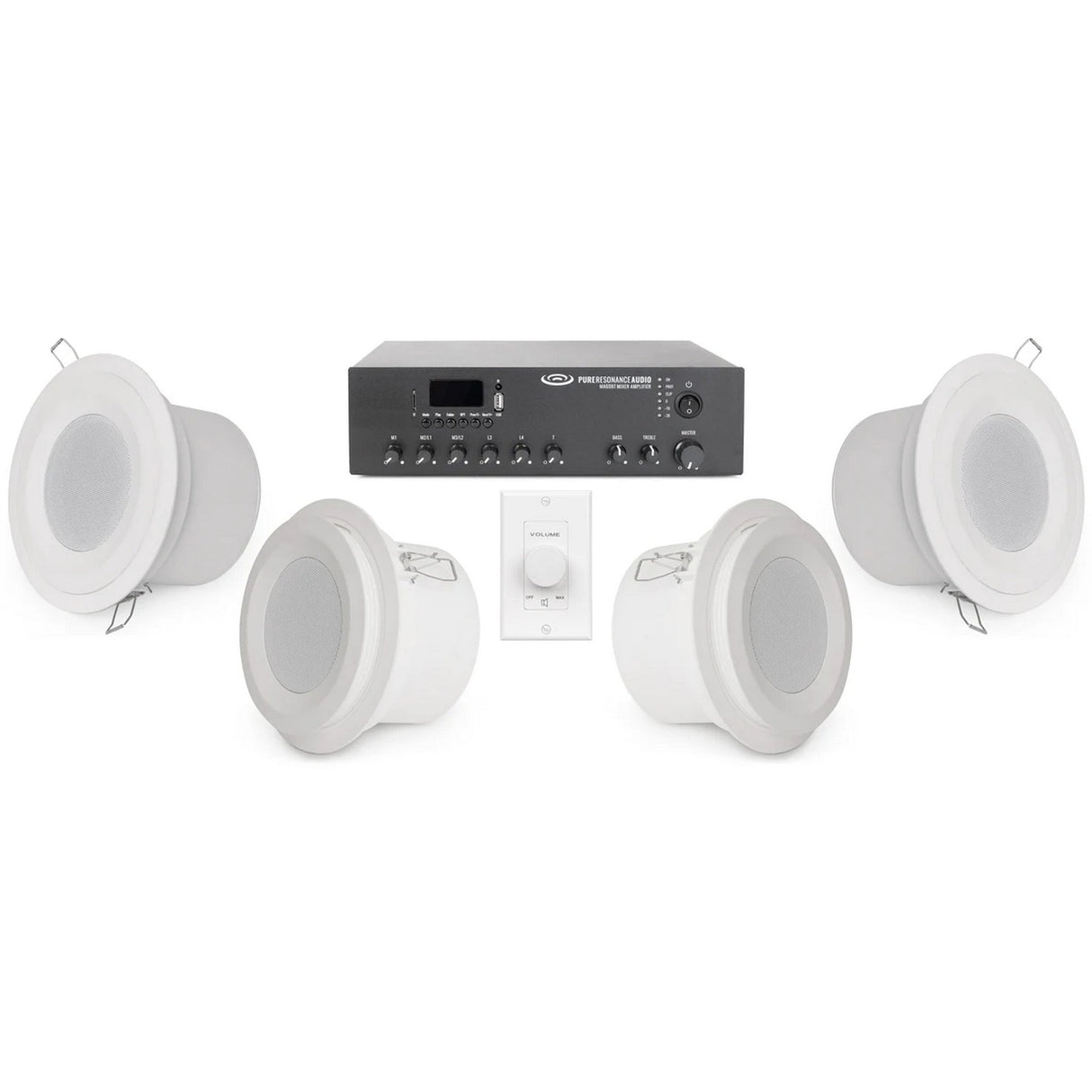 Pure Resonance Audio Business Background Music System with (4)C5 Ceiling Speakers, MA60BT Bluetooth Mixer Amplifier and VC50W Volume Control