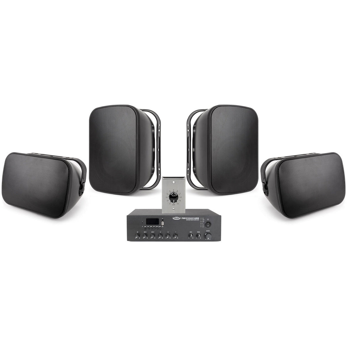 Pure Resonance Audio Background Music Sound System with (4)6.1 Surface Mount Speakers and MA120BT Bluetooth Mixer Amplifier