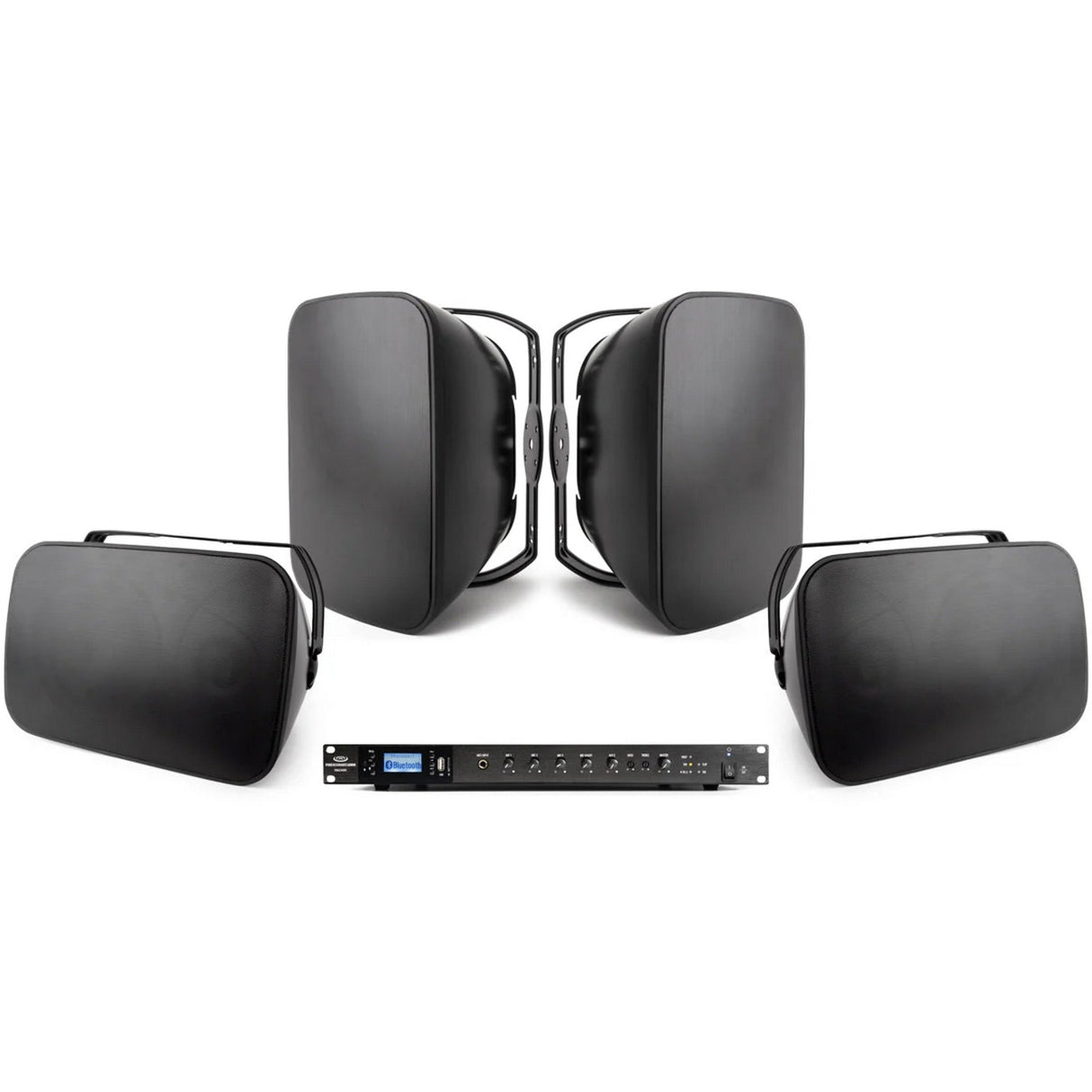 Pure Resonance Audio 70V Outdoor Sound System with 4 S8.1 Weather-Resistant Surface Mount Speakers and RMA240BT 240W Bluetooth Mixer Amplifier