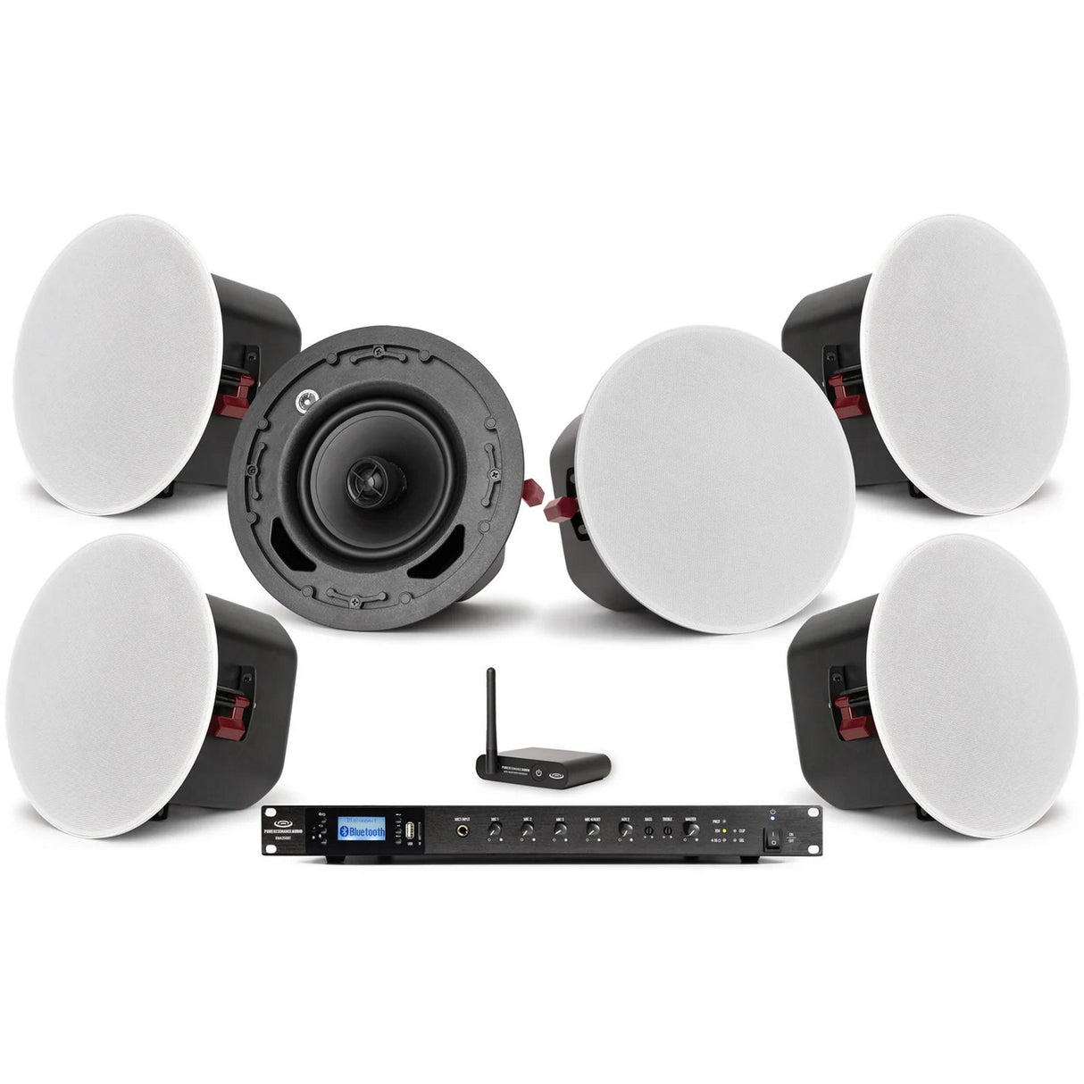 Pure Resonance Audio Background Audio System with (6)C6 Ceiling Speakers, RMA350BT Mixer Amplifier and BTR1 Bluetooth Receiver
