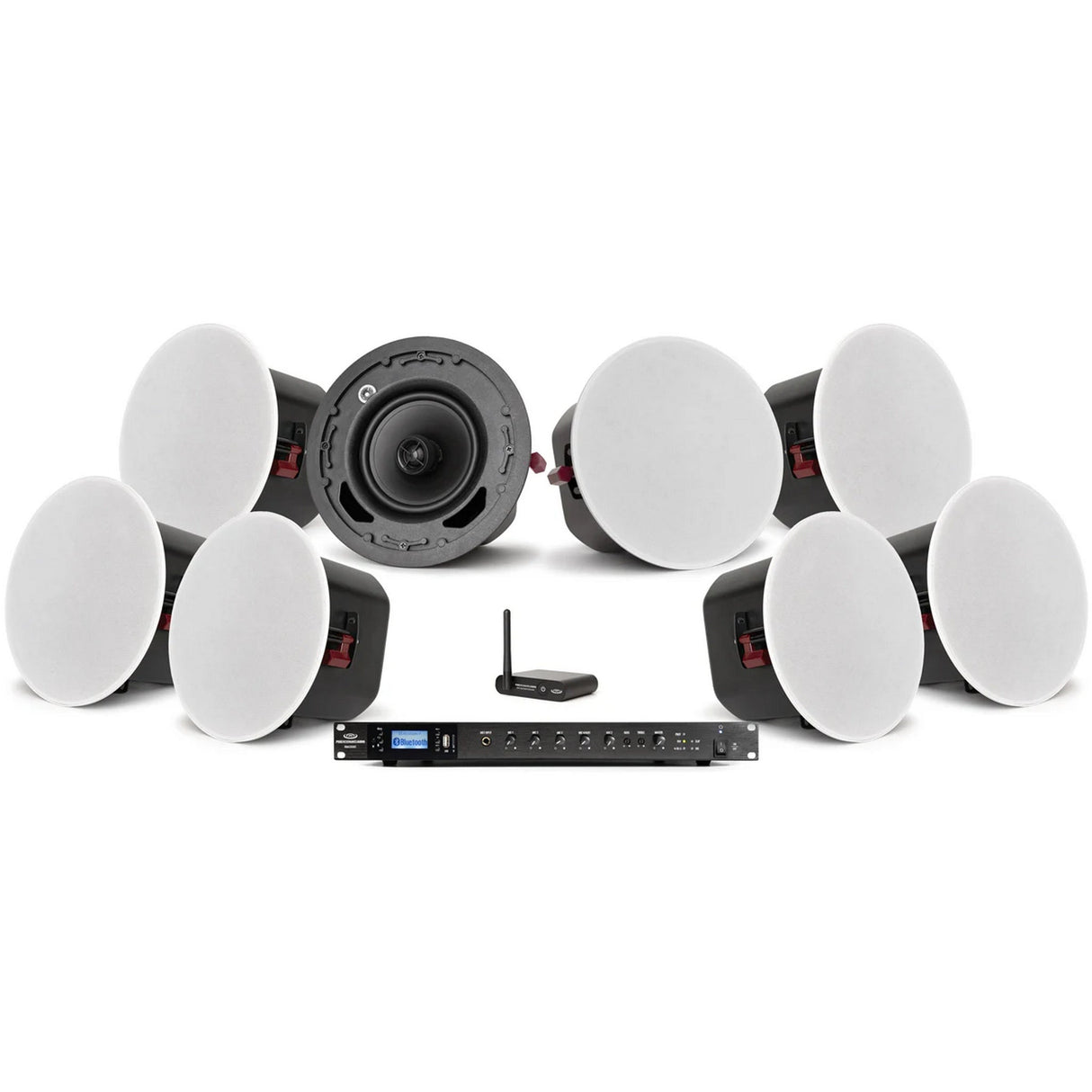 Pure Resonance Audio Office Sound System with 8 C6 Ceiling Speakers, RMA350BT 350W Bluetooth Mixer Amplifier, and BTR1 Bluetooth Receiver