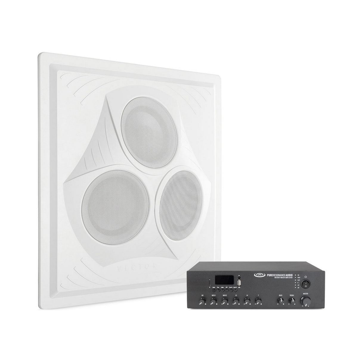 Pure Resonance Audio Classroom Sound System with VCA8 Ceiling Tile Speaker, and MA30BT Bluetooth Mixer Amplifier