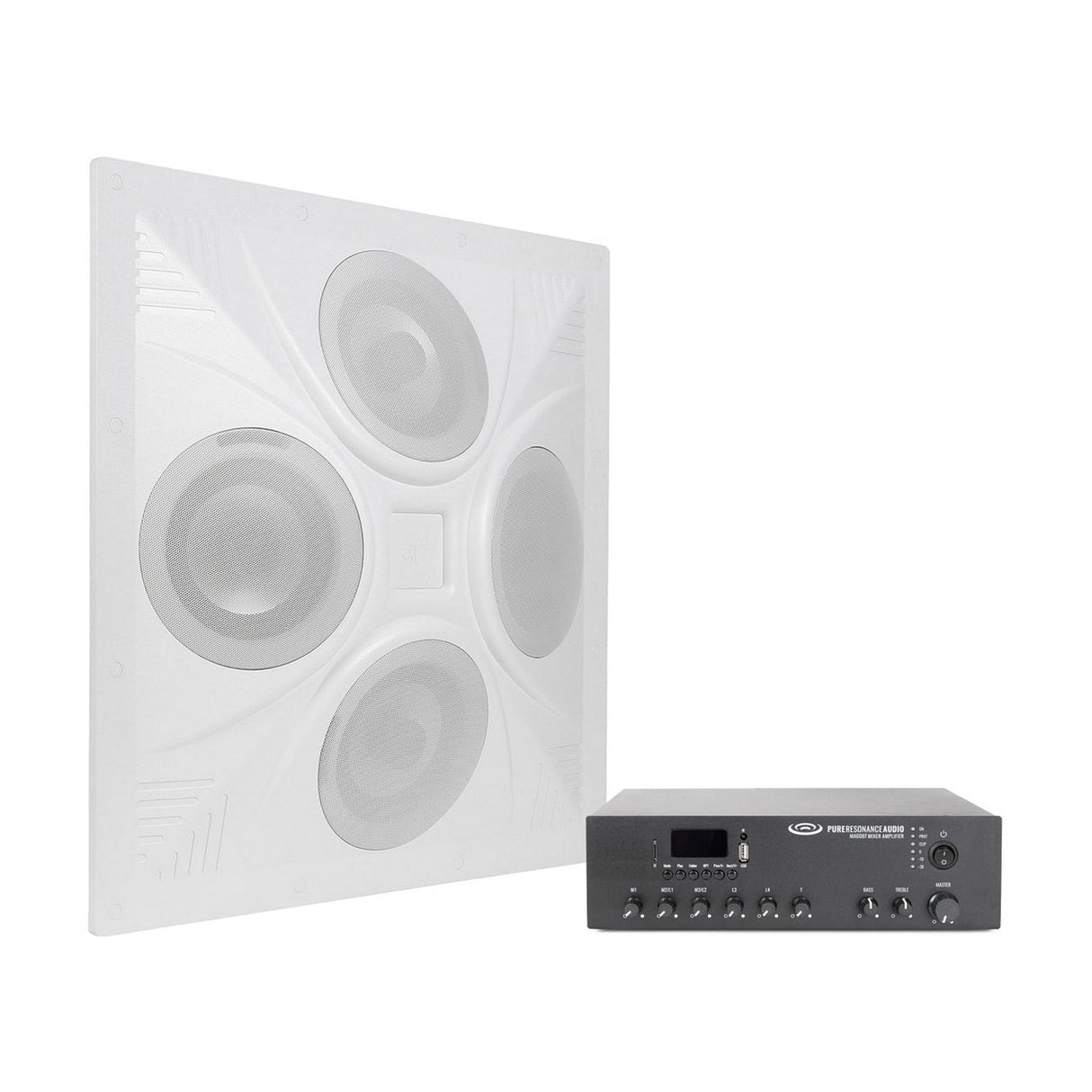 Pure Resonance Audio Classroom Sound System with SD4 Ceiling Tile Speaker and MA60BT Bluetooth Mixer Amplifier