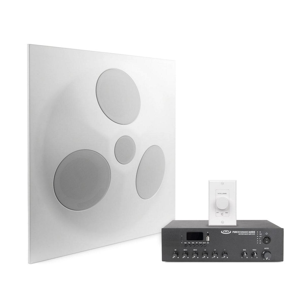 Pure Resonance Audio Multipurpose Area Sound System with SD5 SuperDispersion Ceiling Speaker, MA120BT Mixer Amplifier, and VC100W Volume Control