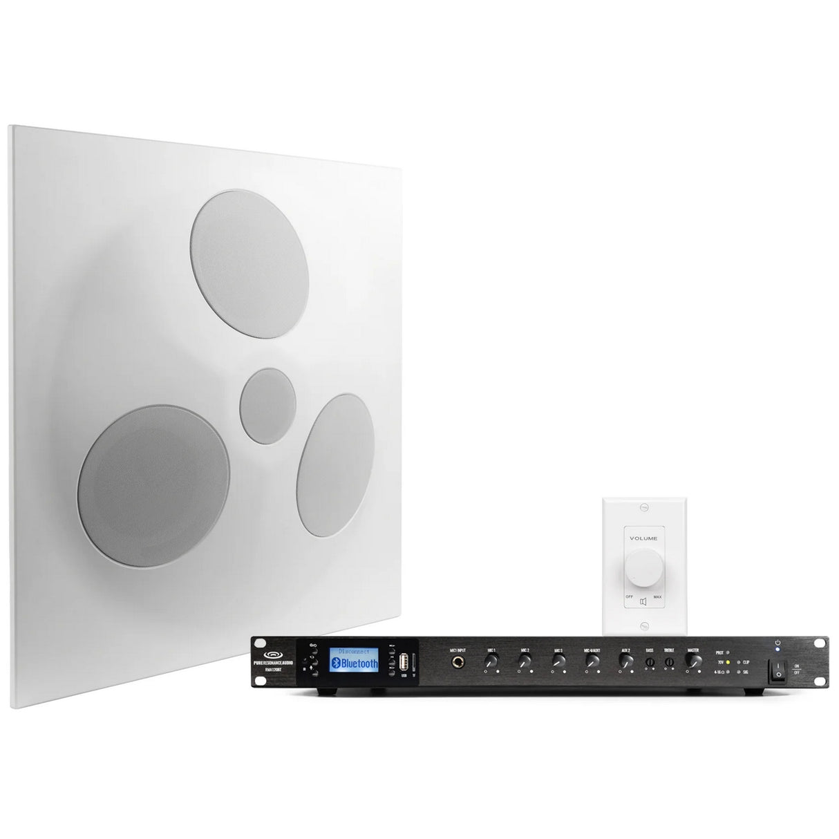 Pure Resonance Audio Cafeteria Sound System with Dual P115 15-Inch Passive Loudspeakers, RMA500BT 500W Mixer Amplifier, UC1S Vocal Microphone, and BTR1 Bluetooth Receiver