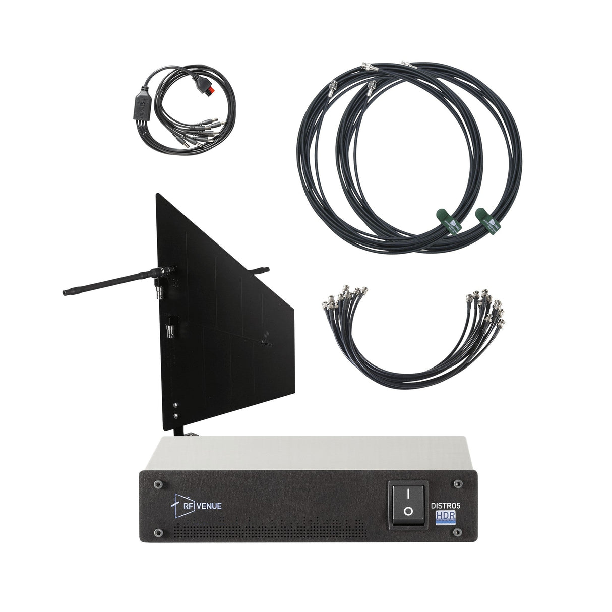 RF Venue DFIN HDR Antenna Distribution System and Diversity Fin Mount Antenna Bundle - System w/ L-Bracket Wall-Mount,