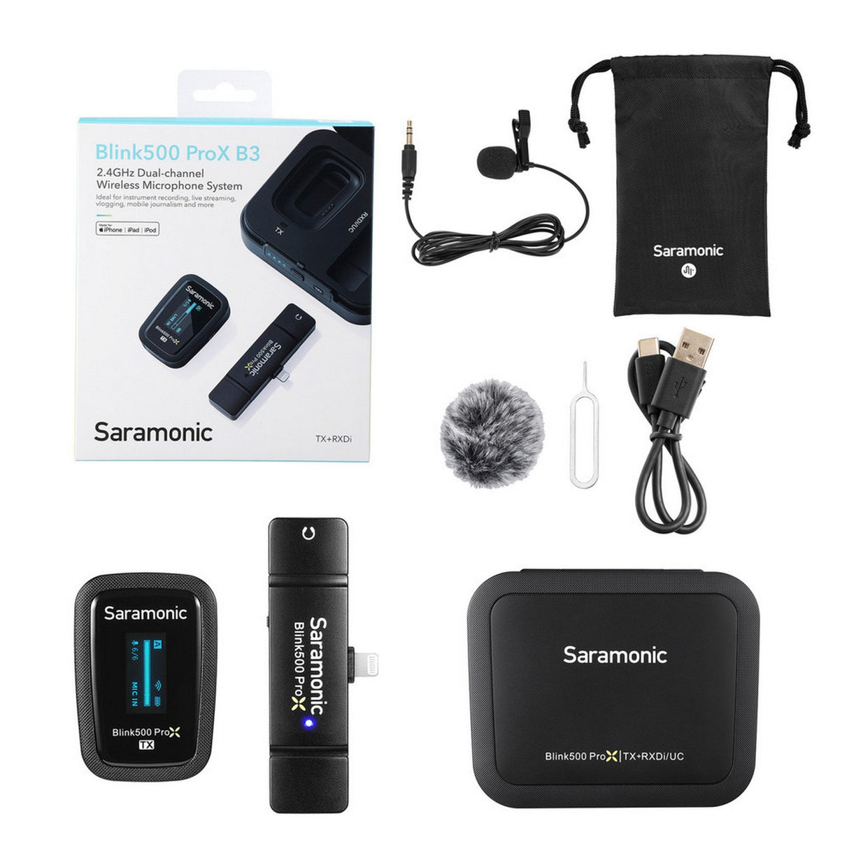 Saramonic Blink 500 ProX 2.4GHz Wireless Microphone System - Wireless Clip-On Mic System w/Lavalier & Lightning Receiver
