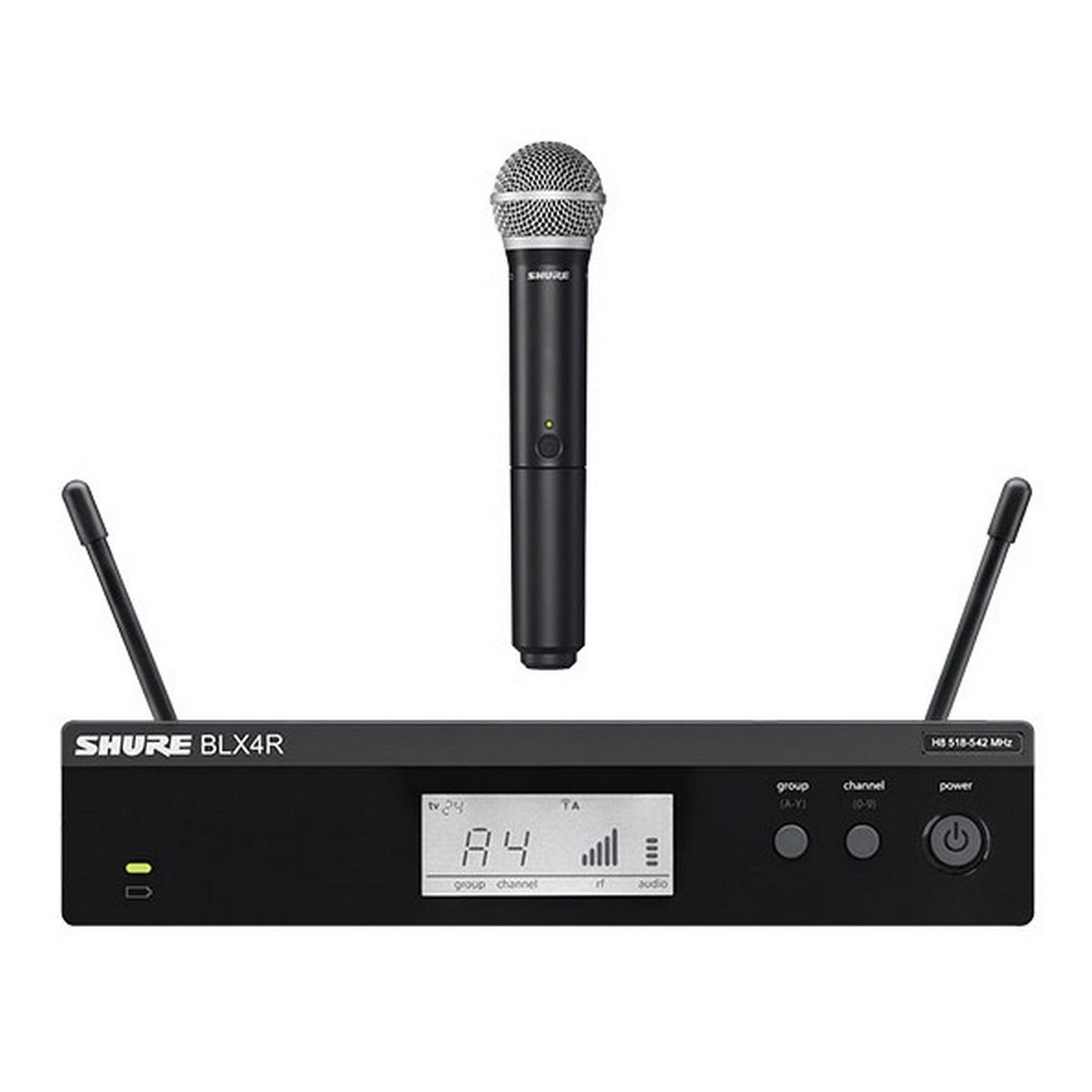 Shure BLX2/PG58 with BLX4R Handheld Wireless Microphone System H9 512-542 MHz
