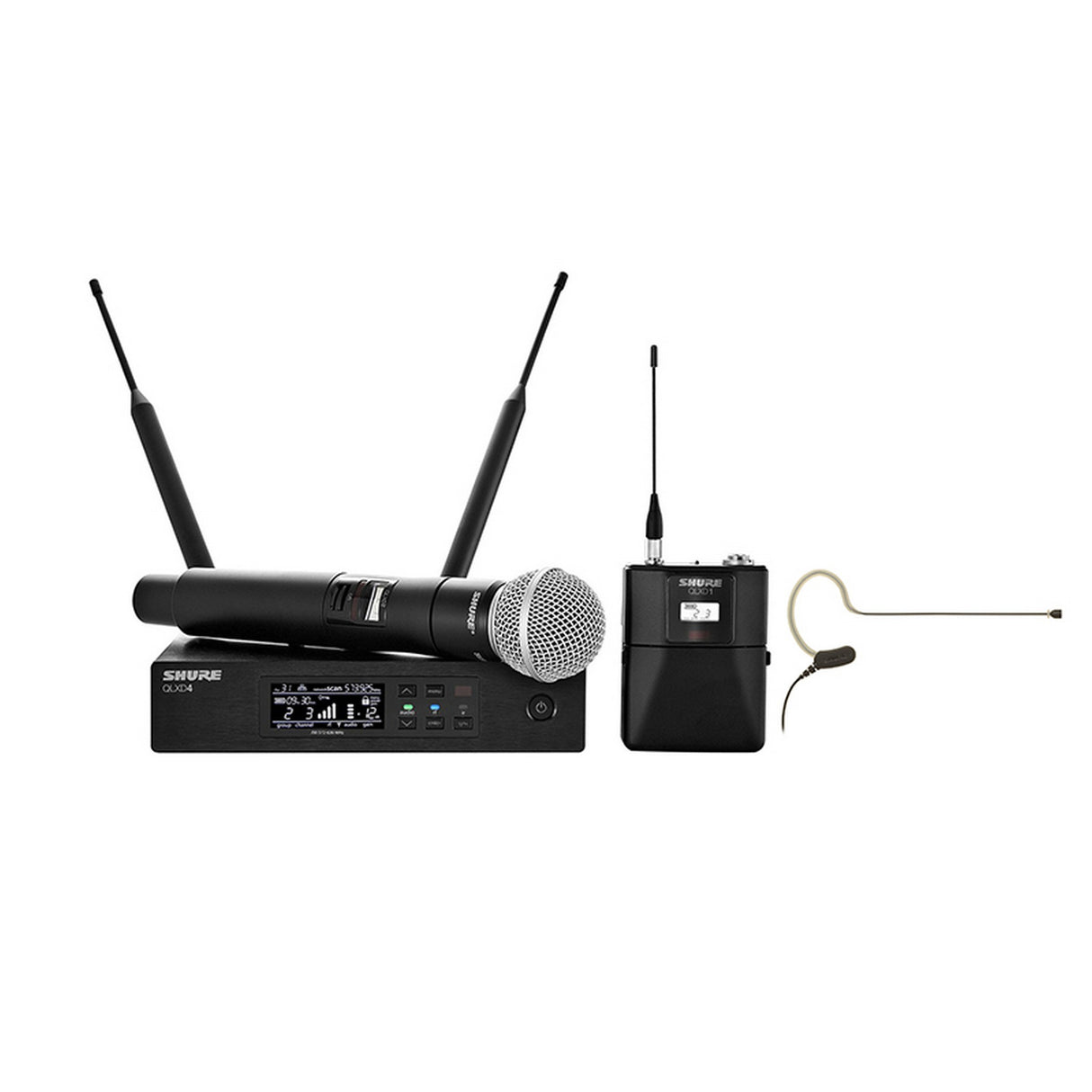 Shure QLXD124/53B Wireless Bodypack and Handheld Vocal Combo System with MX153B/O-TQG, H50 534-598 MHz