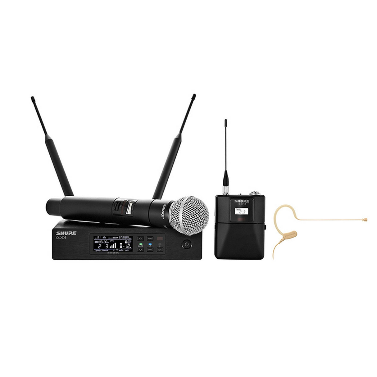 Shure QLXD124/53T Wireless Bodypack and Handheld Vocal Combo System with MX153T/O-TQG, J50A 572-608/614-616MHz