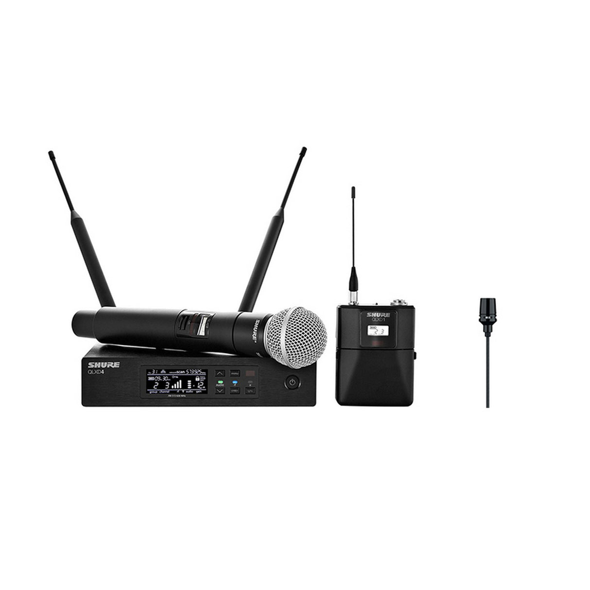 Shure QLXD124/CVL Wireless Bodypack and Handheld Vocal Combo System with CVL-B/C-TQG, H50 534-598 MHz