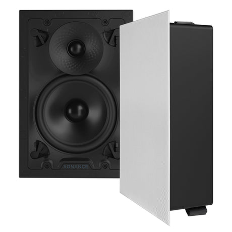 Sonance VX Series 6-Inch Rectangle In-Wall Speaker with White Micro Trim Grille Pair - VX62