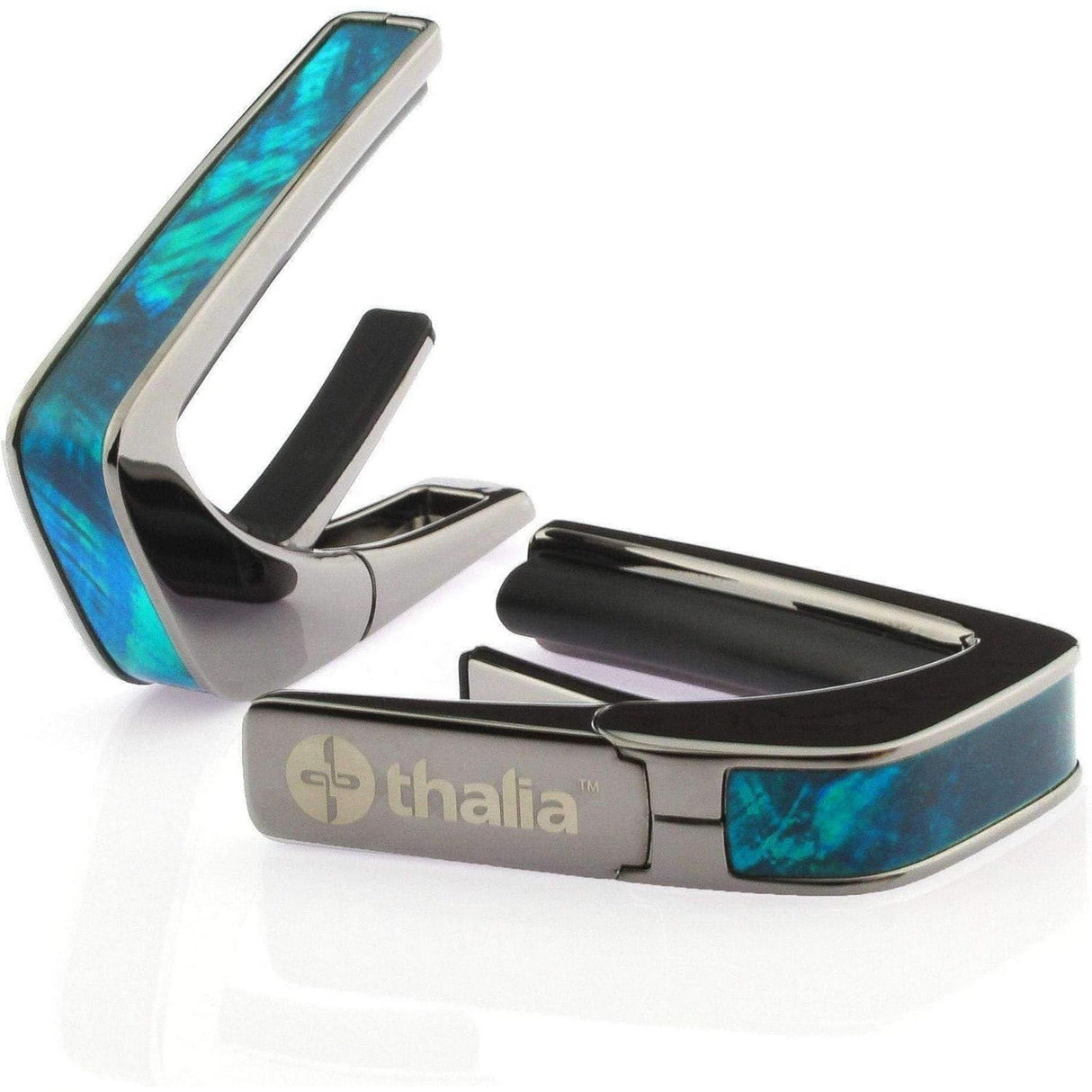 Thalia TH-CB200-TW Black Chrome Finish Capo with Teal Angel Wing Inlay Finish
