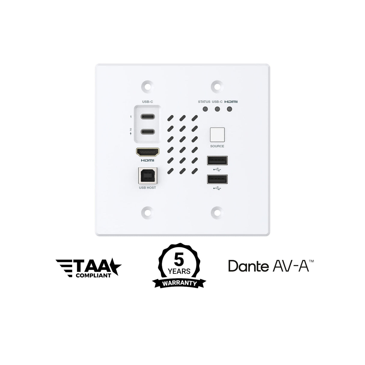 Turtle AV Chazy 4K Wall Plate TX Dante AV-A HDMI and USB-C Encoder