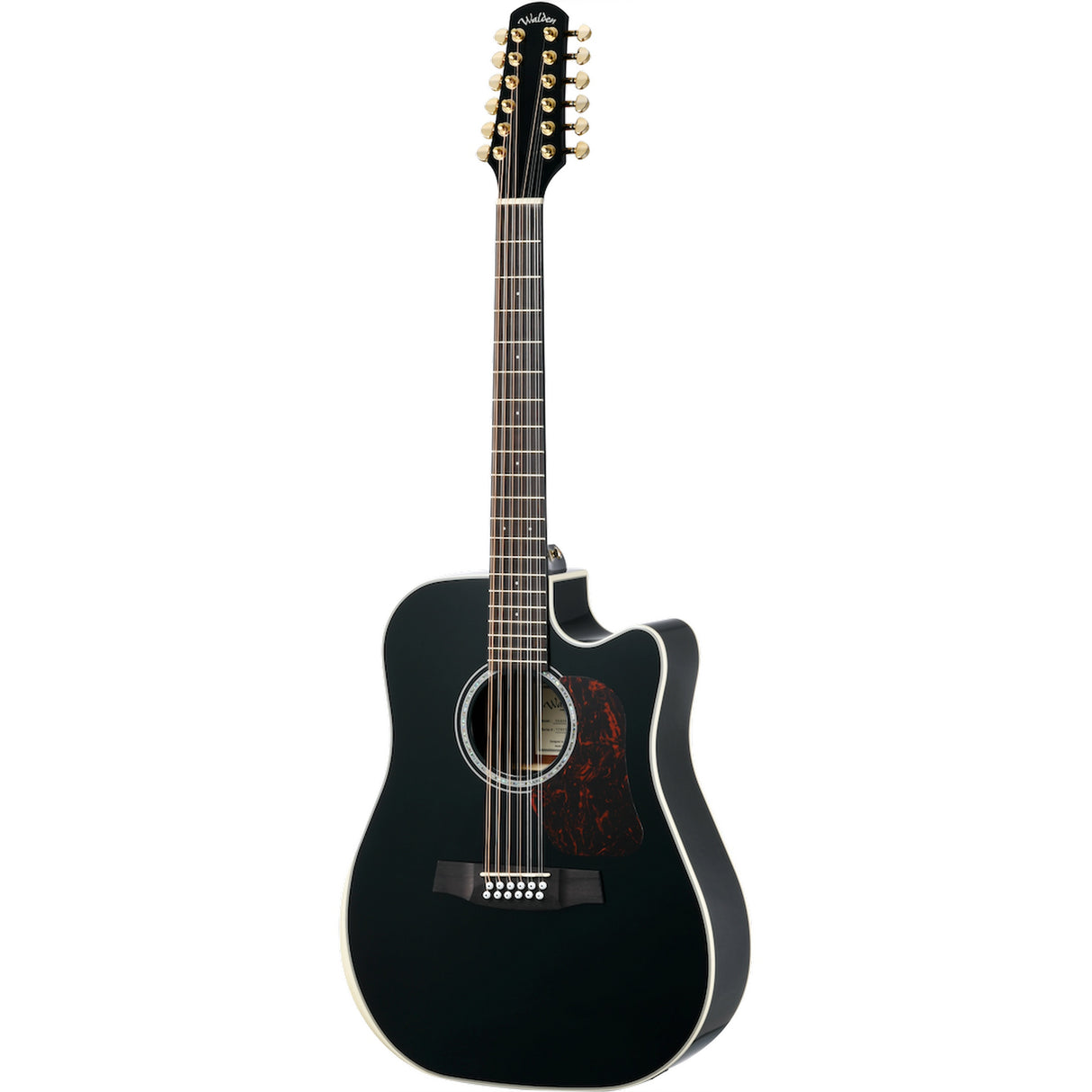 Walden D642RCEB-G/W Natura 600 Dreadnought 12-String Cutaway Acoustic-Electric Guitar, Gloss Black Finish