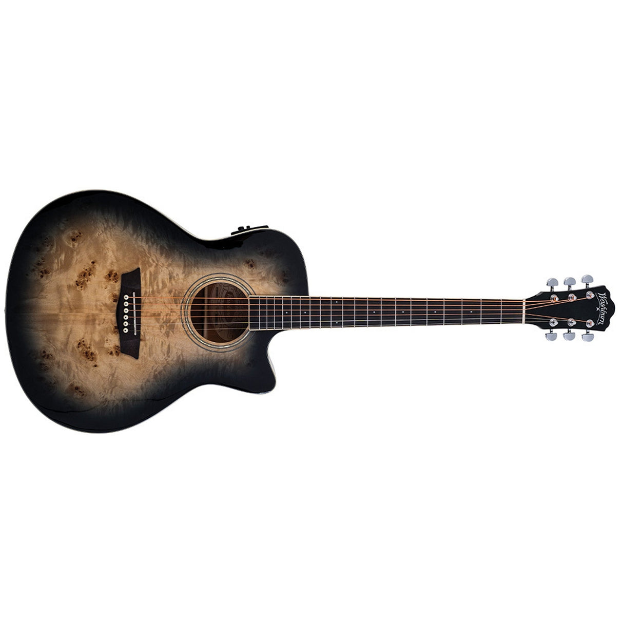 Washburn DFBACEB Deep Forest Burl Grand Auditorium Acoustic Guitar Black Fade - guitar