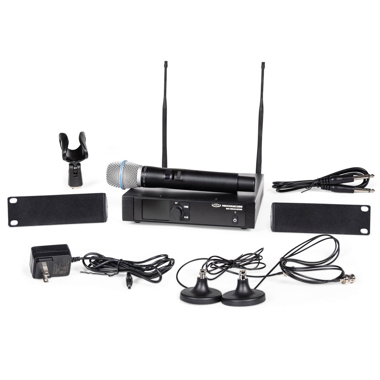 Pure Resonance Audio School Gym Sound System with (8) P115 15-Inch Passive PA Speakers, MX9 Mixer, (2) LA21000 Power Amplifiers, and WMS1-HH Wireless Handheld Microphone