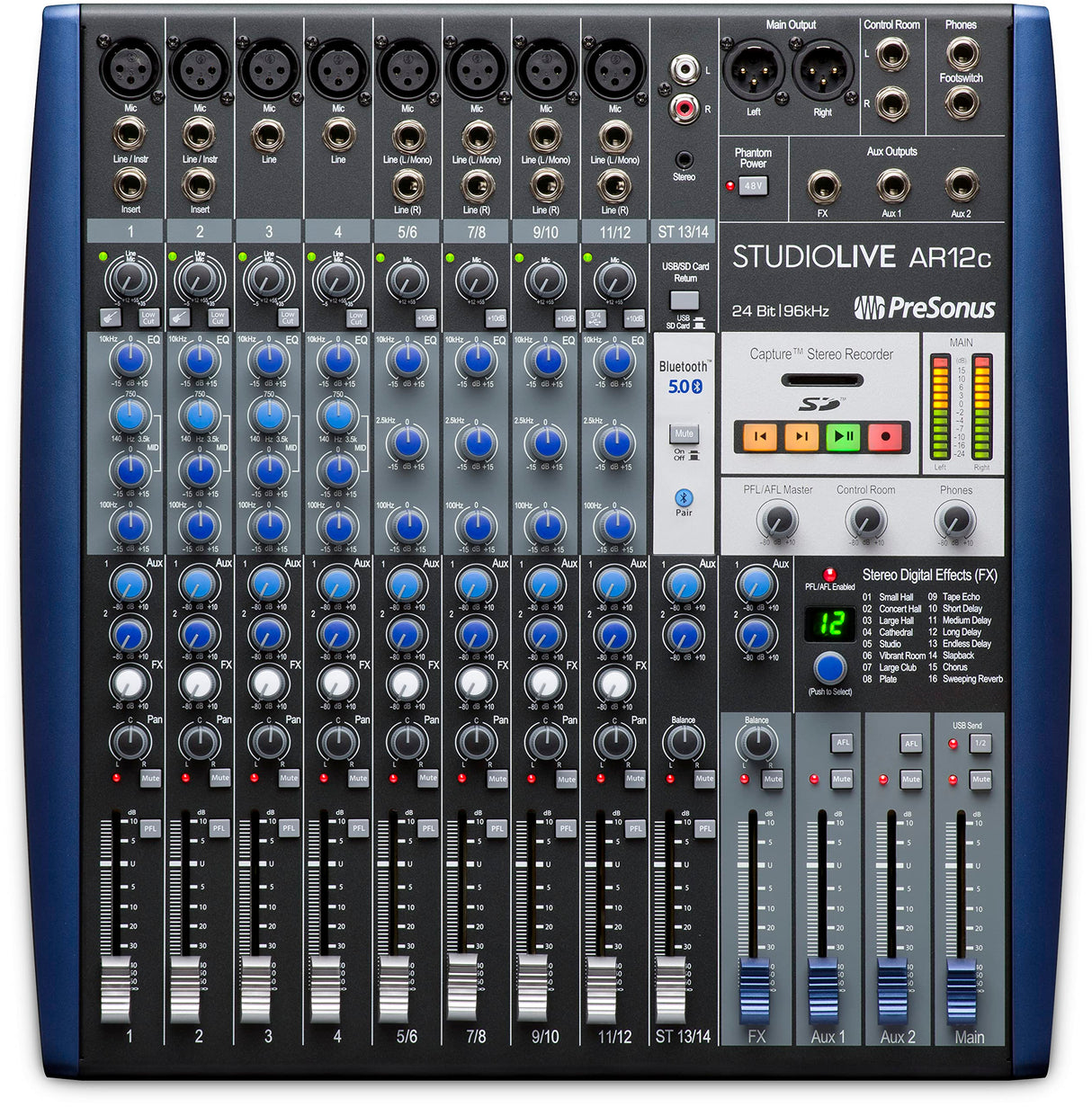 PreSonus StudioLive AR12c 14-Channel USB-C Audio Interface Analog Mixer and Stereo SD Recorder