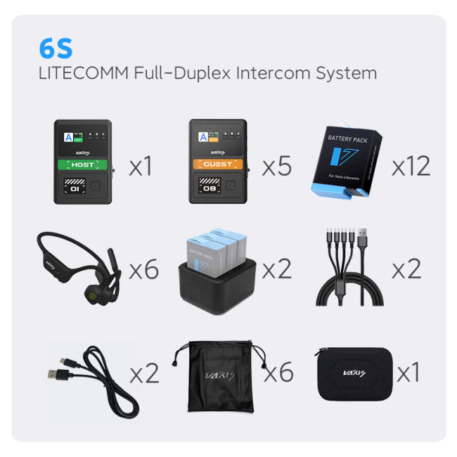 Vaxis Litecomm 8S Full-Duplex Wireless Intercom System 2 - 8 Headsets 1.9GHz