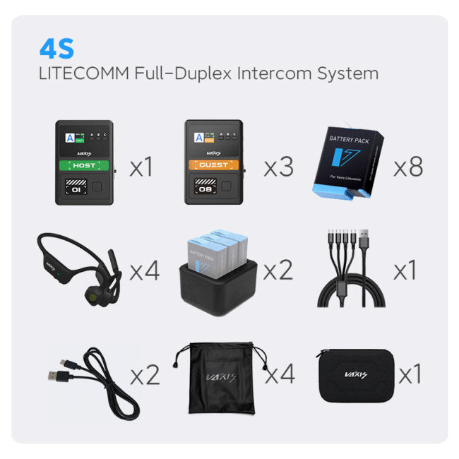 Vaxis Litecomm 8S Full-Duplex Wireless Intercom System 2 - 8 Headsets 1.9GHz