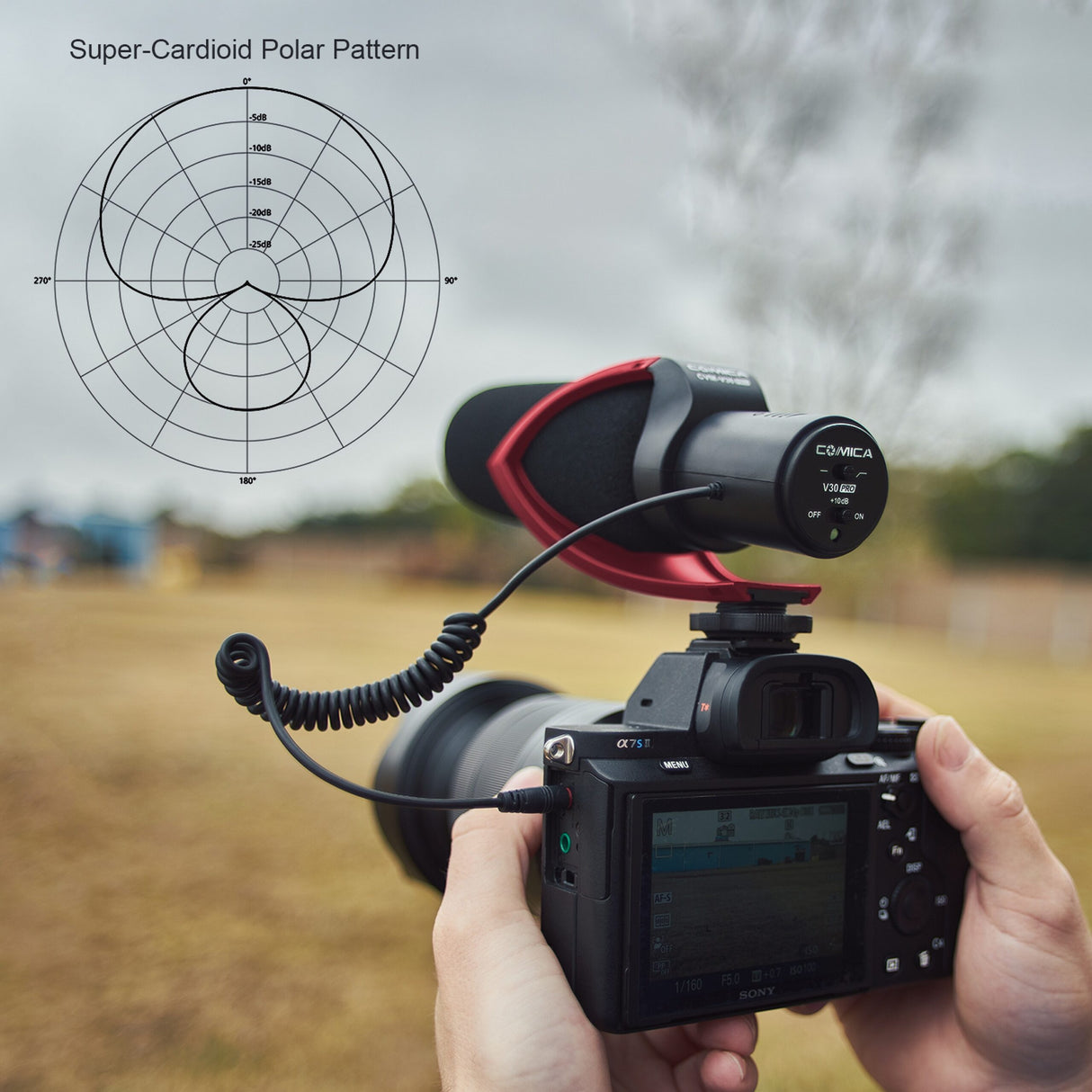 Comica CVM-V30-PRO-R Supercardioid Shotgun Microphone with3.5mm Jack Red