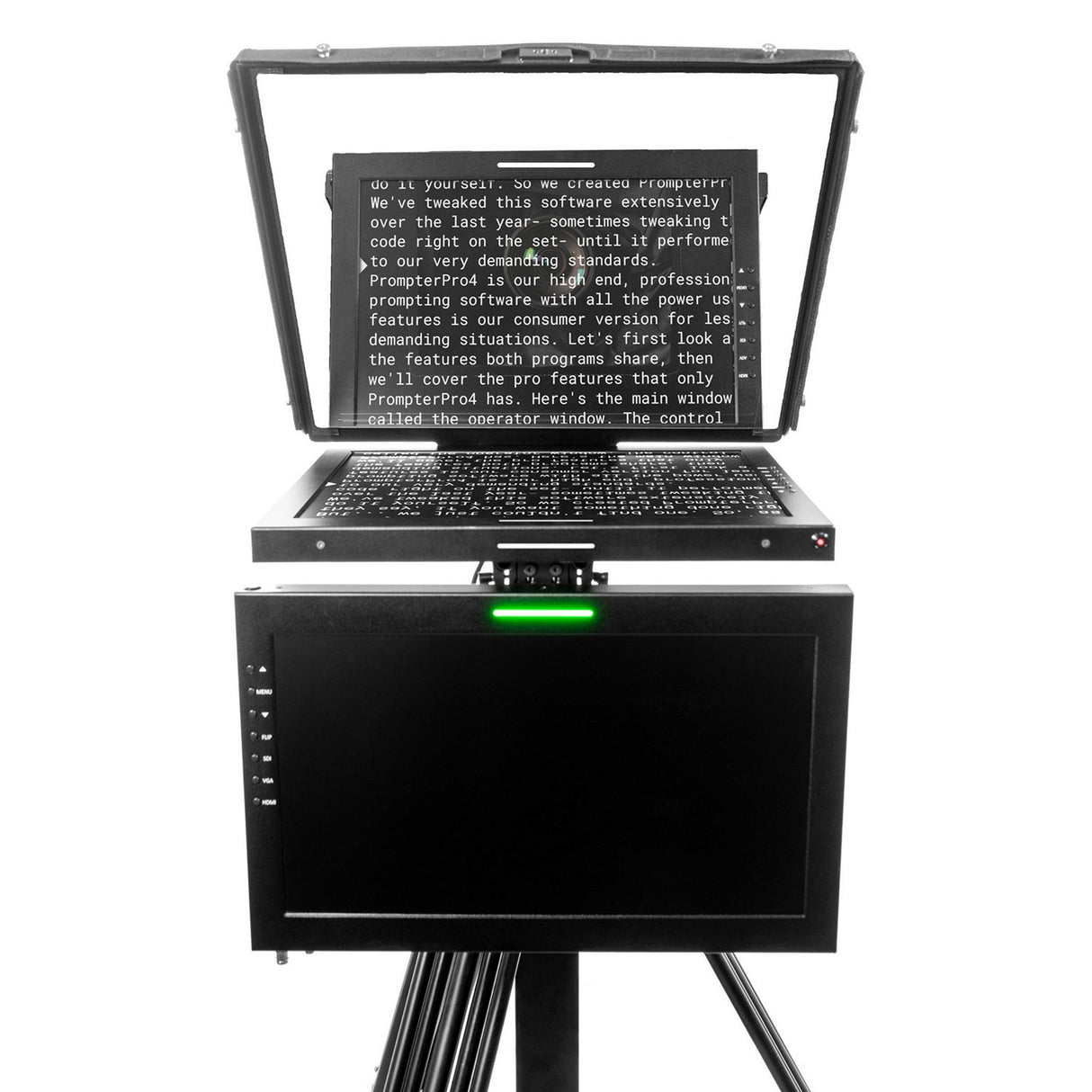 Ikan PT419W-TM-MPEDESTAL 19-Inch Widescreen Teleprompter with Talent Monitor, Motorized Pedestal, and Dolly Turnkey