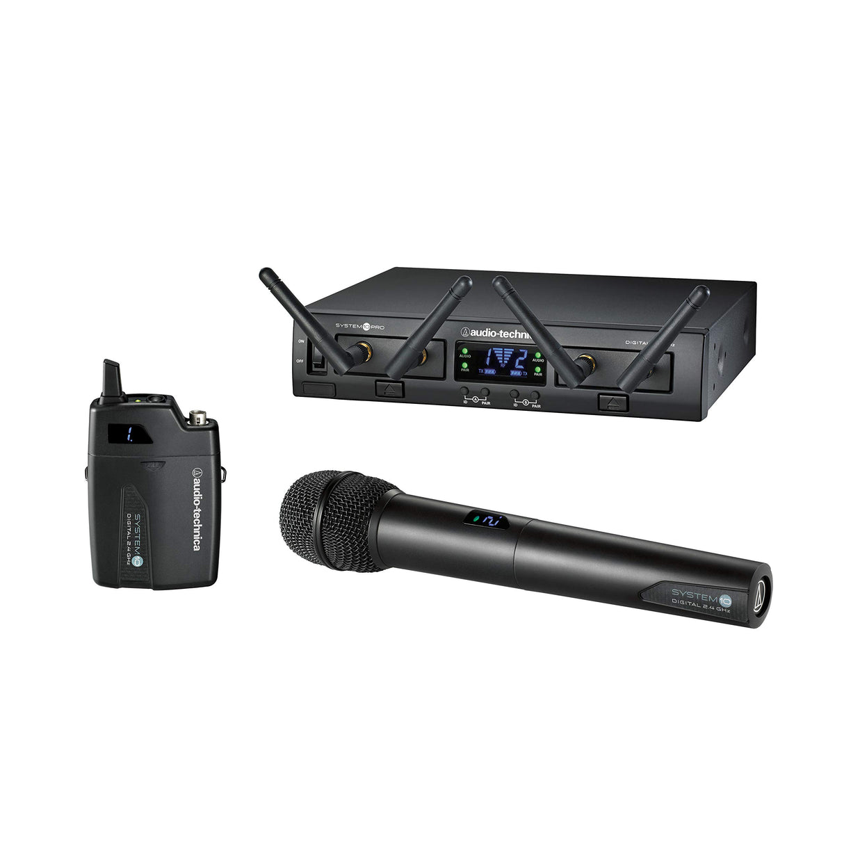 Audio-Technica ATW-1312 Dual Channel Body Pack Dynamic Handheld Microphone Rack Mount Wireless System