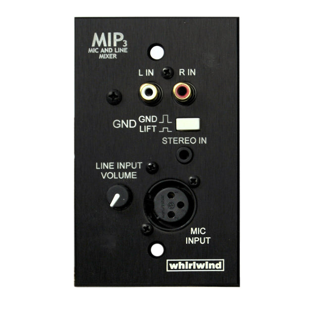 Whirlwind MIP3B 1-Gang Wall Input Plate with XLRF 3.5mm TRS Dual RCA Level Control Inputs Black