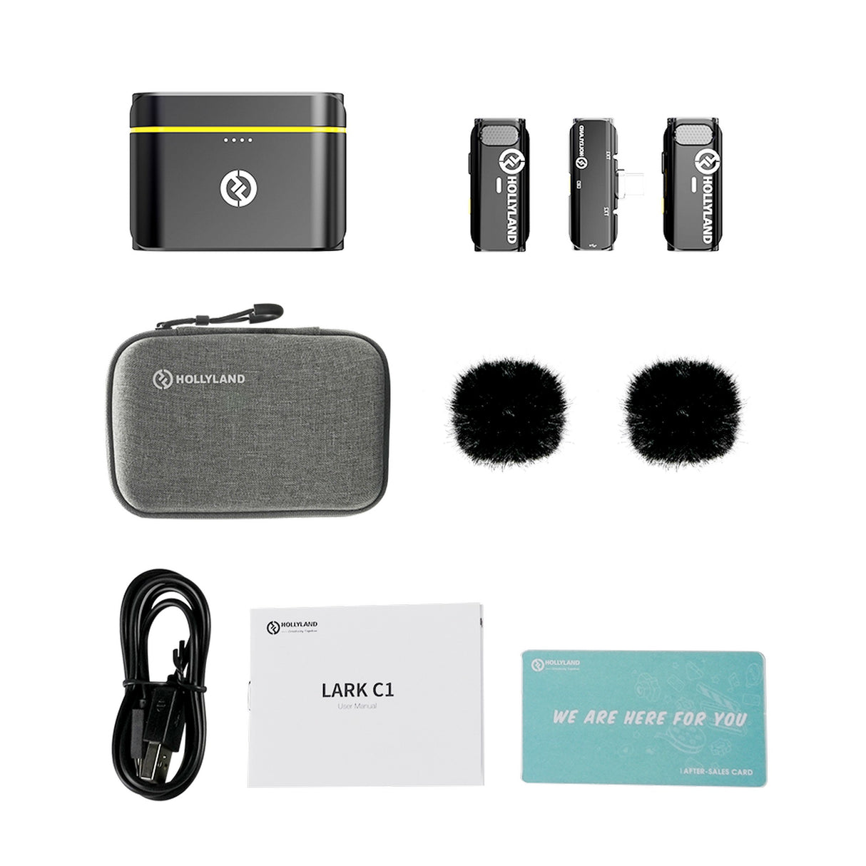 Hollyland Lark C1 Duo Wireless Lavalier Microphone for Android, Cool Black