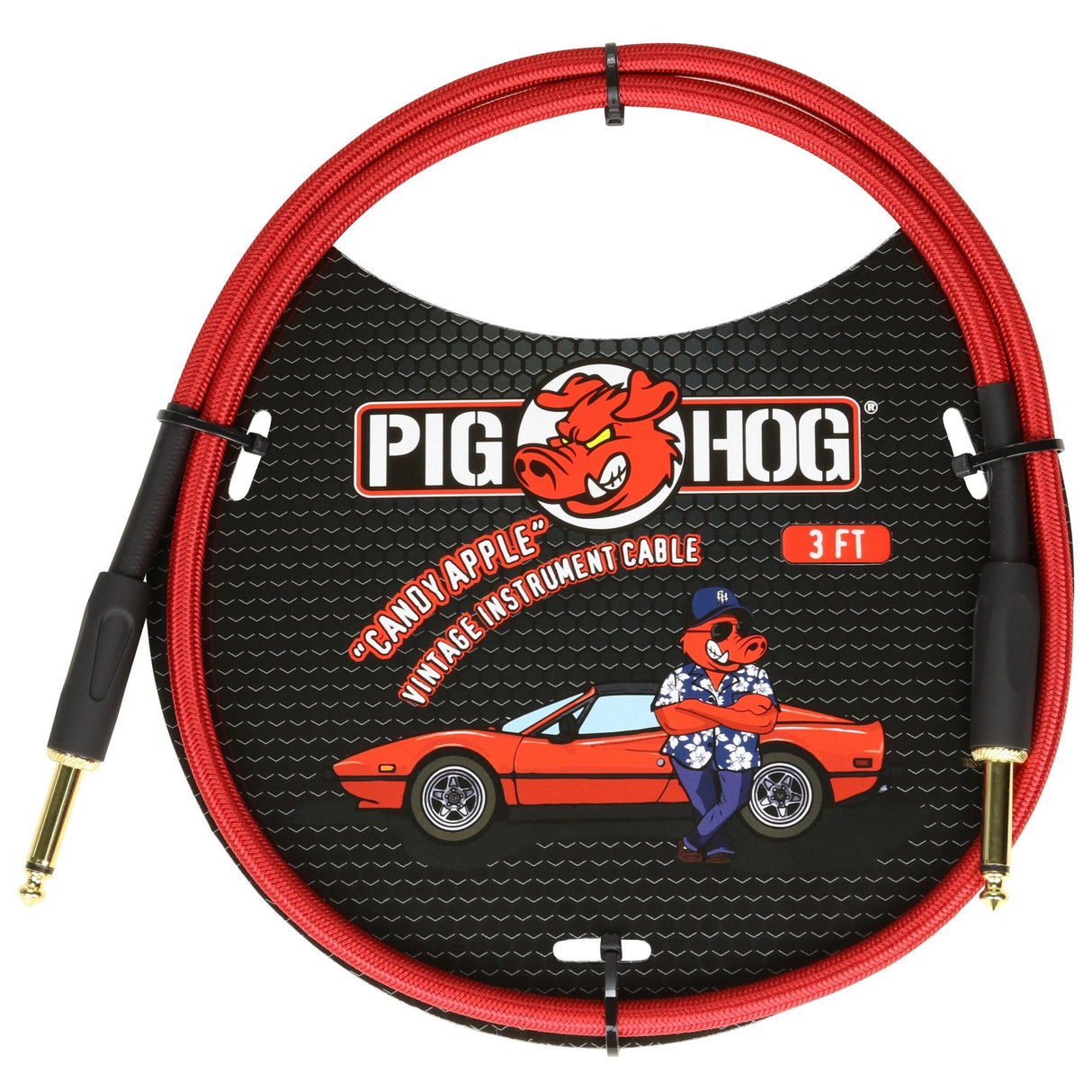 Pig Hog PCH3CA ’Candy Apple Red’ 3ft Right Angled Patch Cables