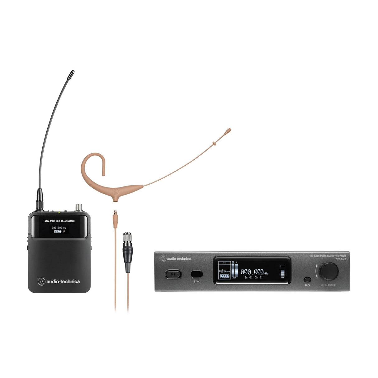Audio-Technica ATW-3211/892XTHDE2 3000 Series Wireless Earset Microphone System 470-530 MHz Beige DE2