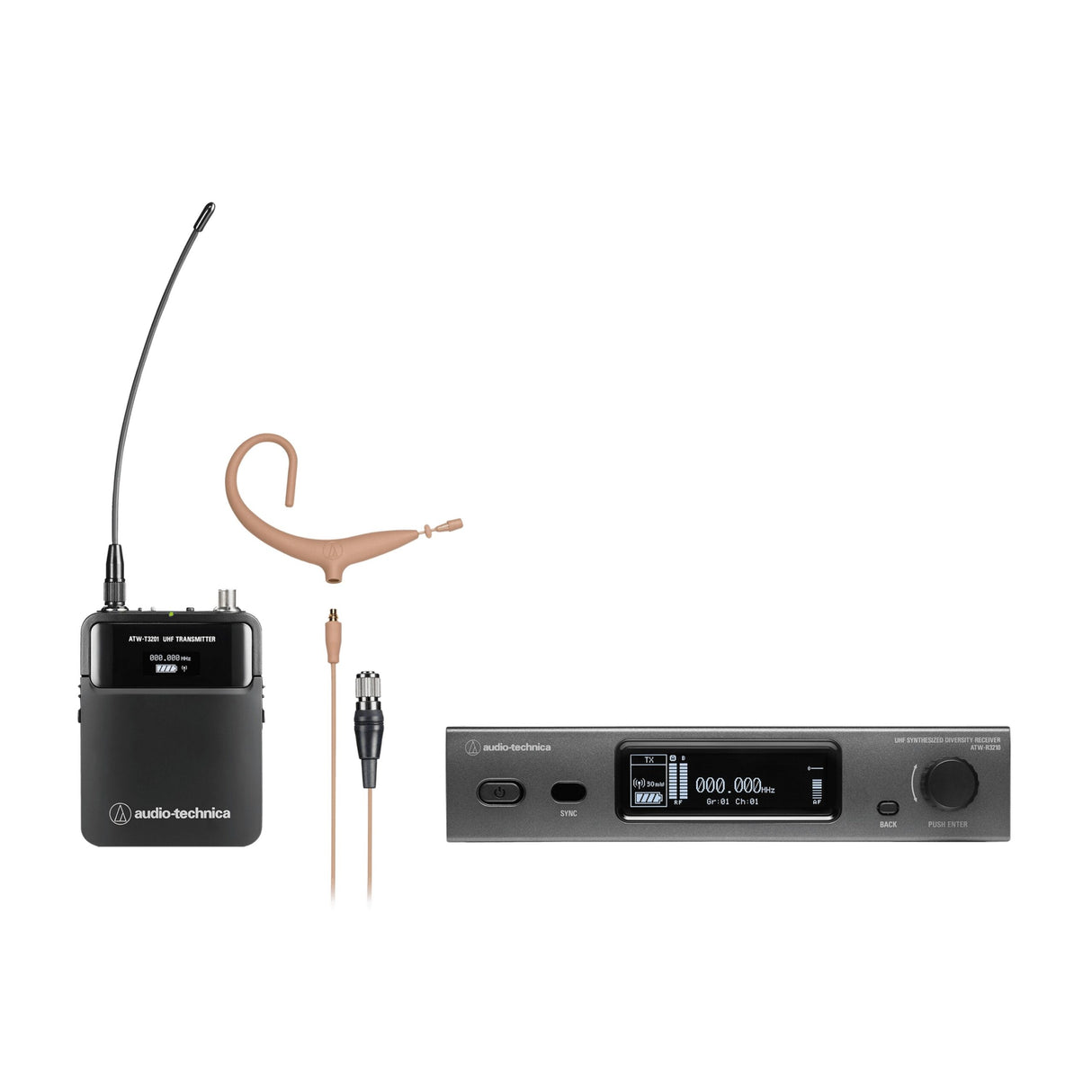 Audio-Technica ATW-3211/893XTHDE2 3000 Series Wireless Headworn Microphone System 470.125-529.975 MHz Beige DE2
